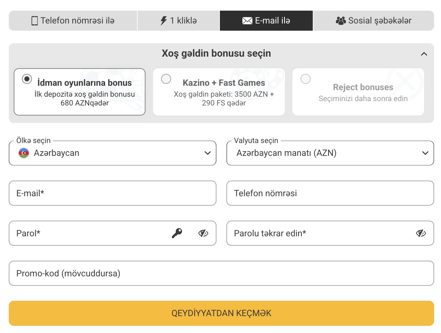 Melbet qeydiyyatı