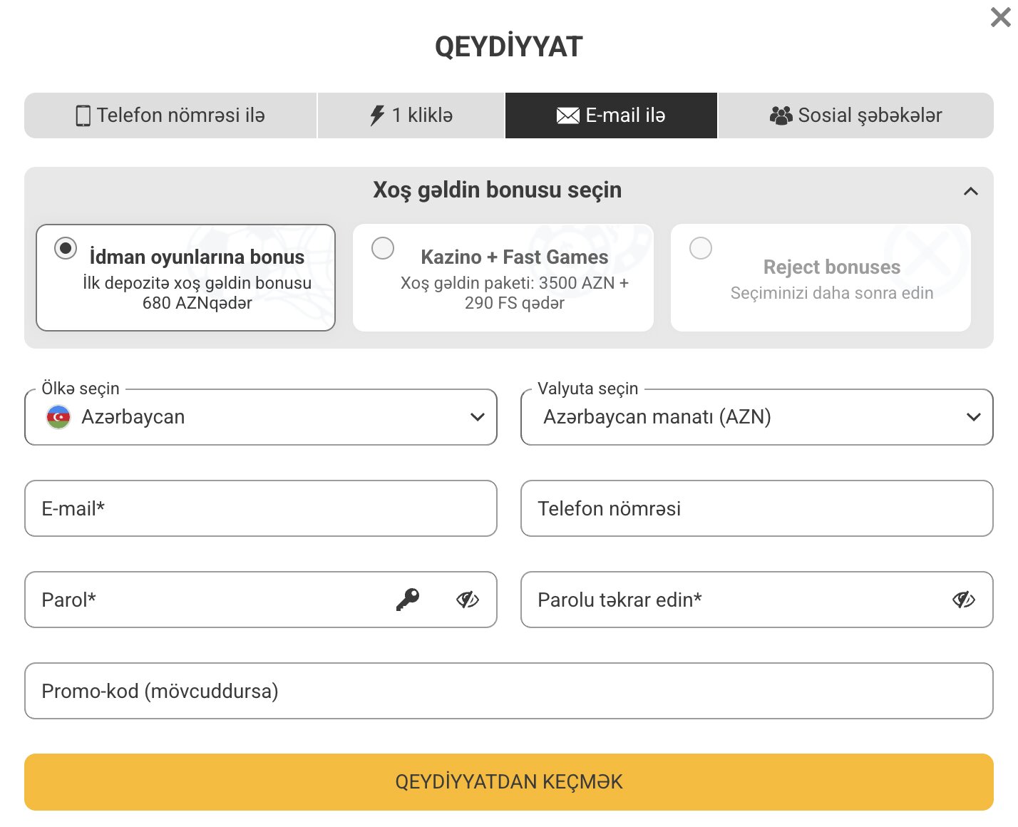 Melbet-də hesab yaradın