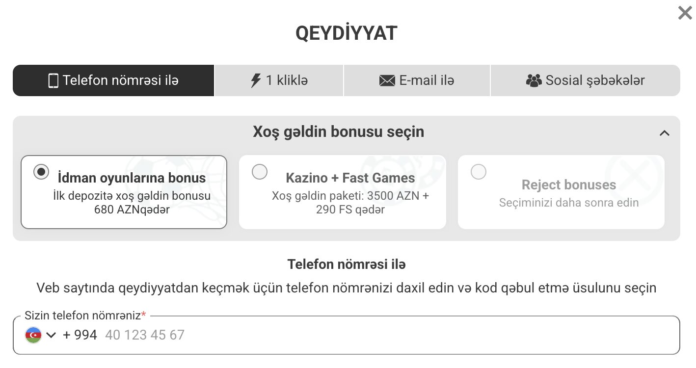 Qeydiyyatdan sonra xoş gəldin bonusu